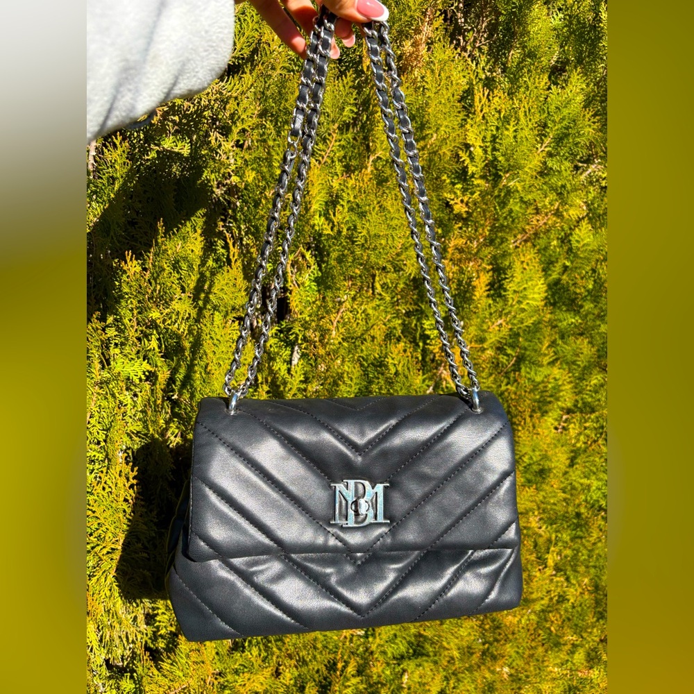 NBM Black Quilted Silver Chain Shoulder Bag